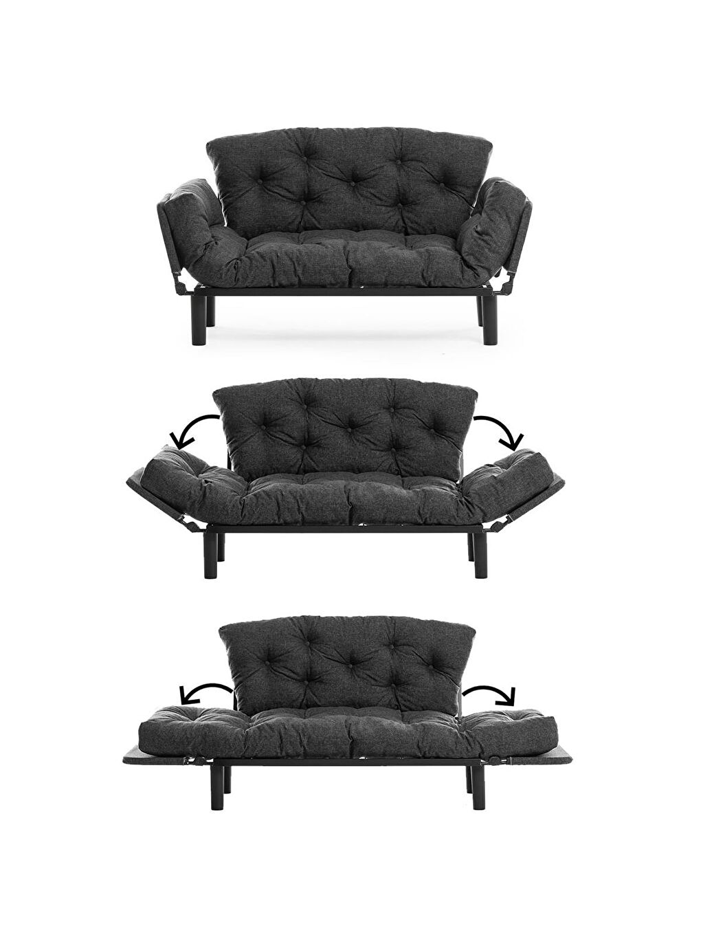 Nitta İkili Kanepe Keten Koyu Gri-5