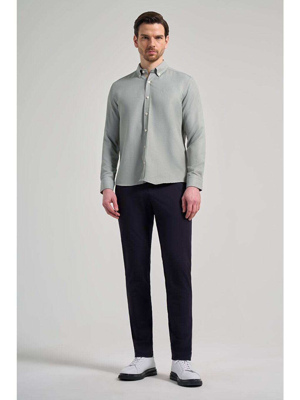 Turkuaz Uzun Kol Desenli Armürlü Düğmeli Yaka Cepsiz Pamuklu Casual Slim Fit Gömlek 1004250206-1