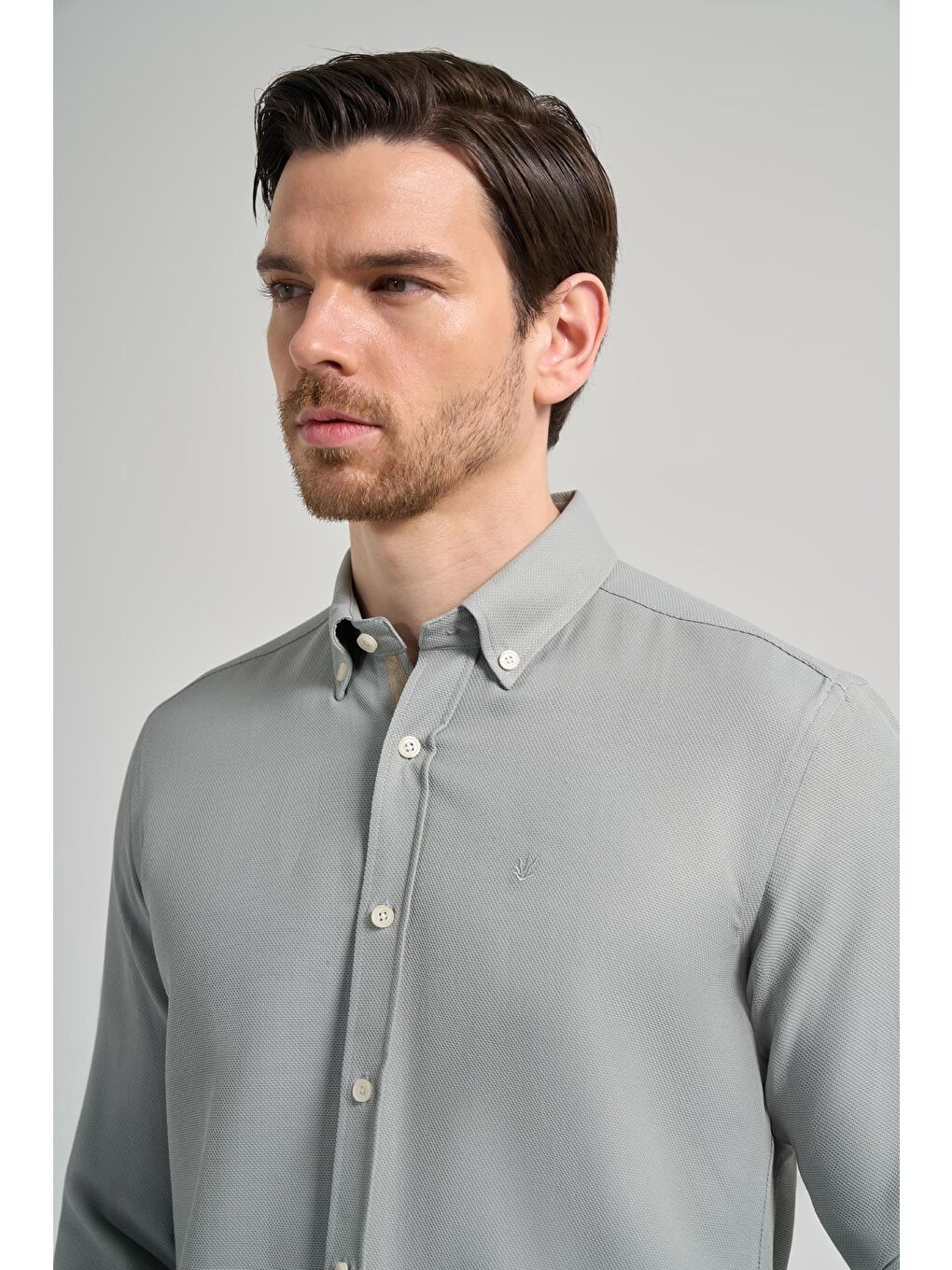 Turkuaz Uzun Kol Desenli Armürlü Düğmeli Yaka Cepsiz Pamuklu Casual Slim Fit Gömlek 1004250206-3