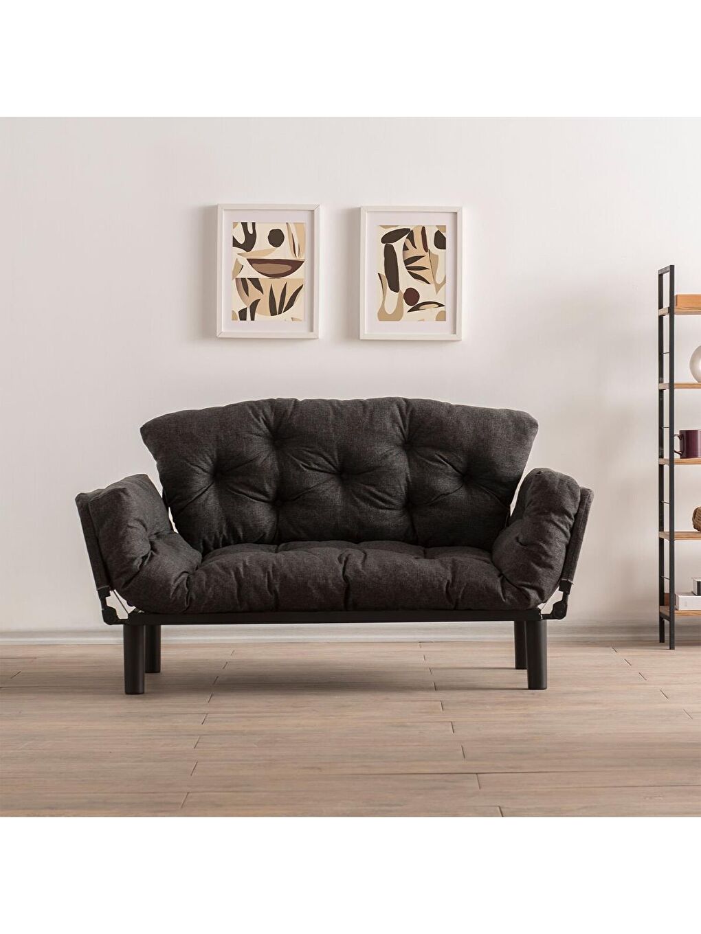 Nitta İkili Kanepe Keten Koyu Gri-6