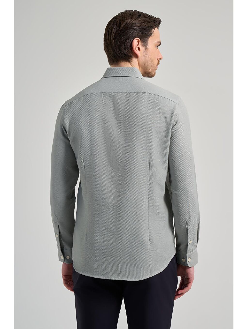 Turkuaz Uzun Kol Desenli Armürlü Düğmeli Yaka Cepsiz Pamuklu Casual Slim Fit Gömlek 1004250206-4