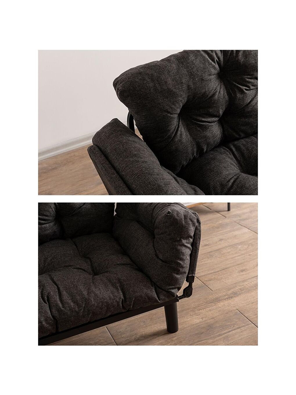 Nitta İkili Kanepe Keten Koyu Gri-8