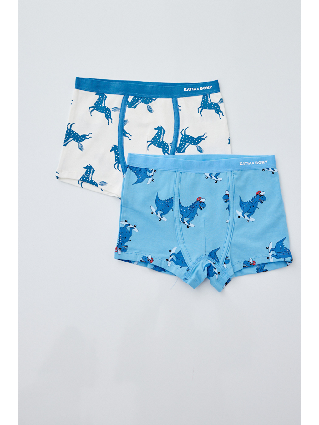 2'Li Paket Dino Erkek Çocuk Boxer Mavi/Ekru