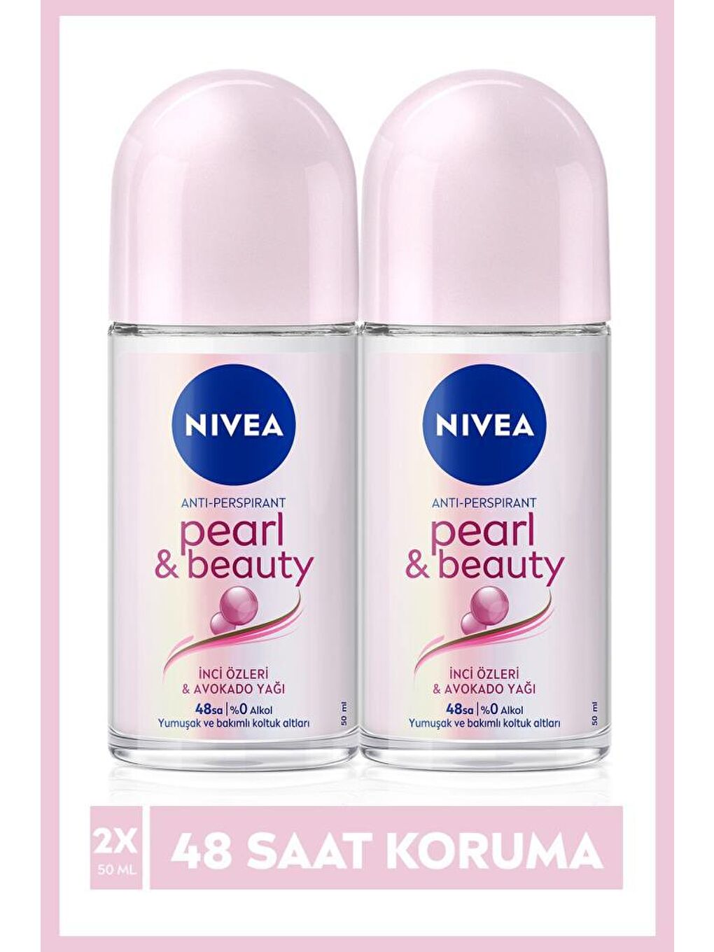 NIVEA Şeffaf Kadın Roll-On Deodorant Pearl&Beauty 50 mlx2 Adet, 48 Saat Anti-Perspirant Koruma