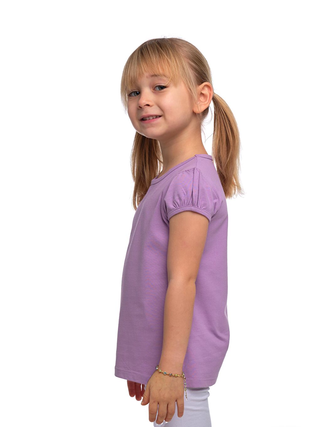 Lila Kız Çocuk Kısa Kollu Basıc Tişört-1