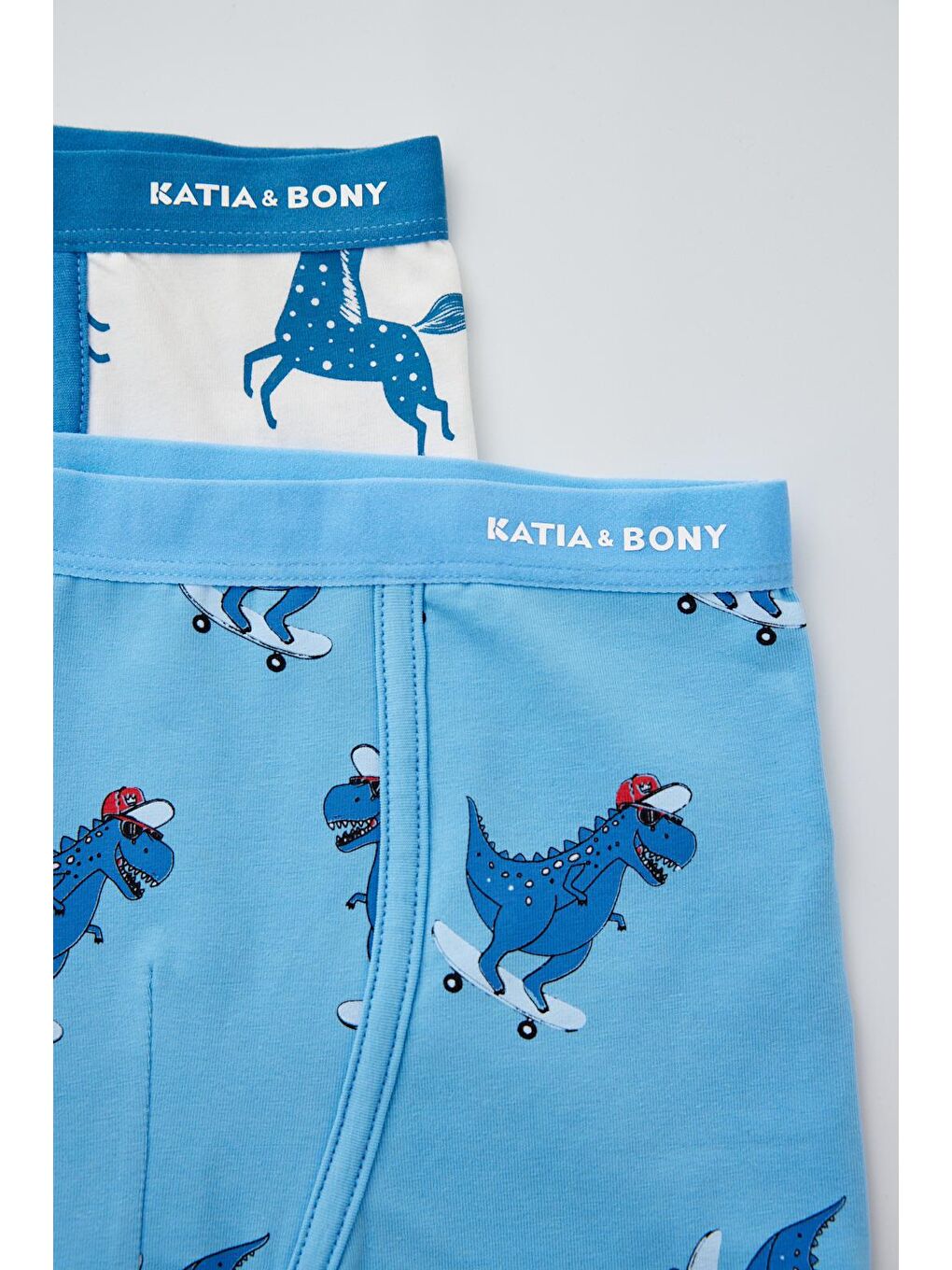 2'Li Paket Dino Erkek Çocuk Boxer Mavi/Ekru-1