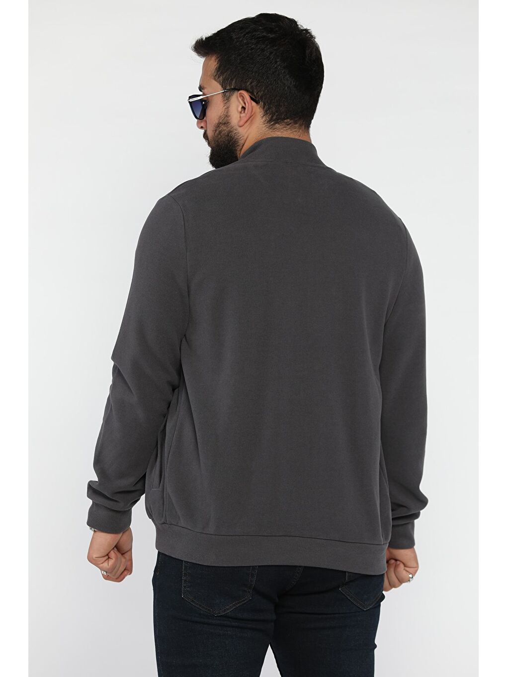 Gri Selanik Kumaş Fermuarlı Erkek Sweatshirt-2