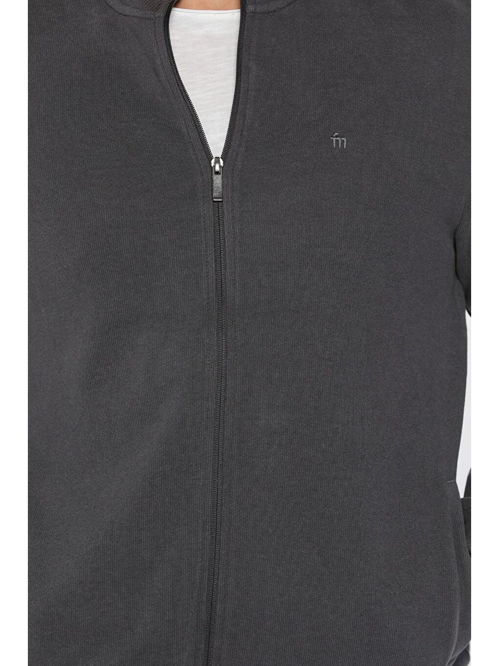 Gri Selanik Kumaş Fermuarlı Erkek Sweatshirt-3