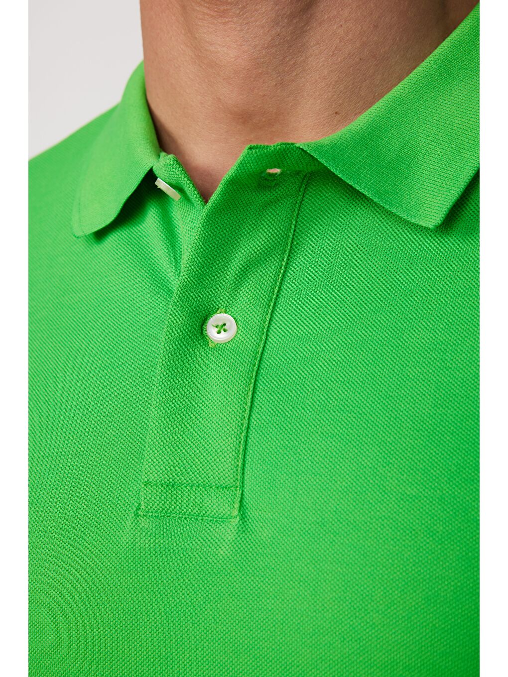 Erkek Slim Fit Dar Kesim %100 Pamuk Düz Pike Yeşil Polo Yaka Tişört-3