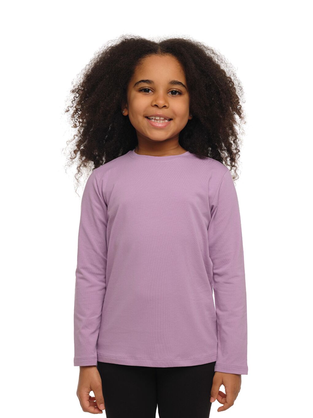 Lila Unısex Sıfır Yaka Uzun Kollu Tişört