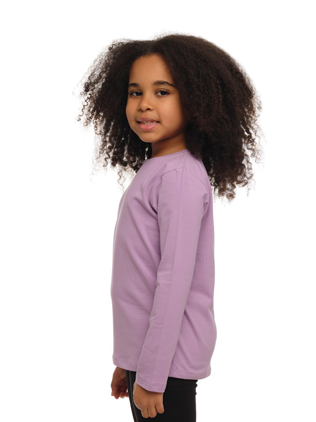 Lila Unısex Sıfır Yaka Uzun Kollu Tişört-1