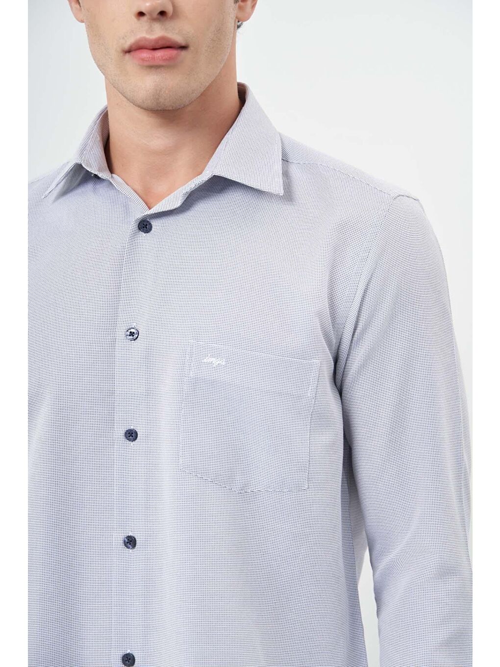 Koyu Lacivert Uzun Kol Kendinden Cepli Pamuklu Classic Comfort Fit Gömlek 1004245213-3