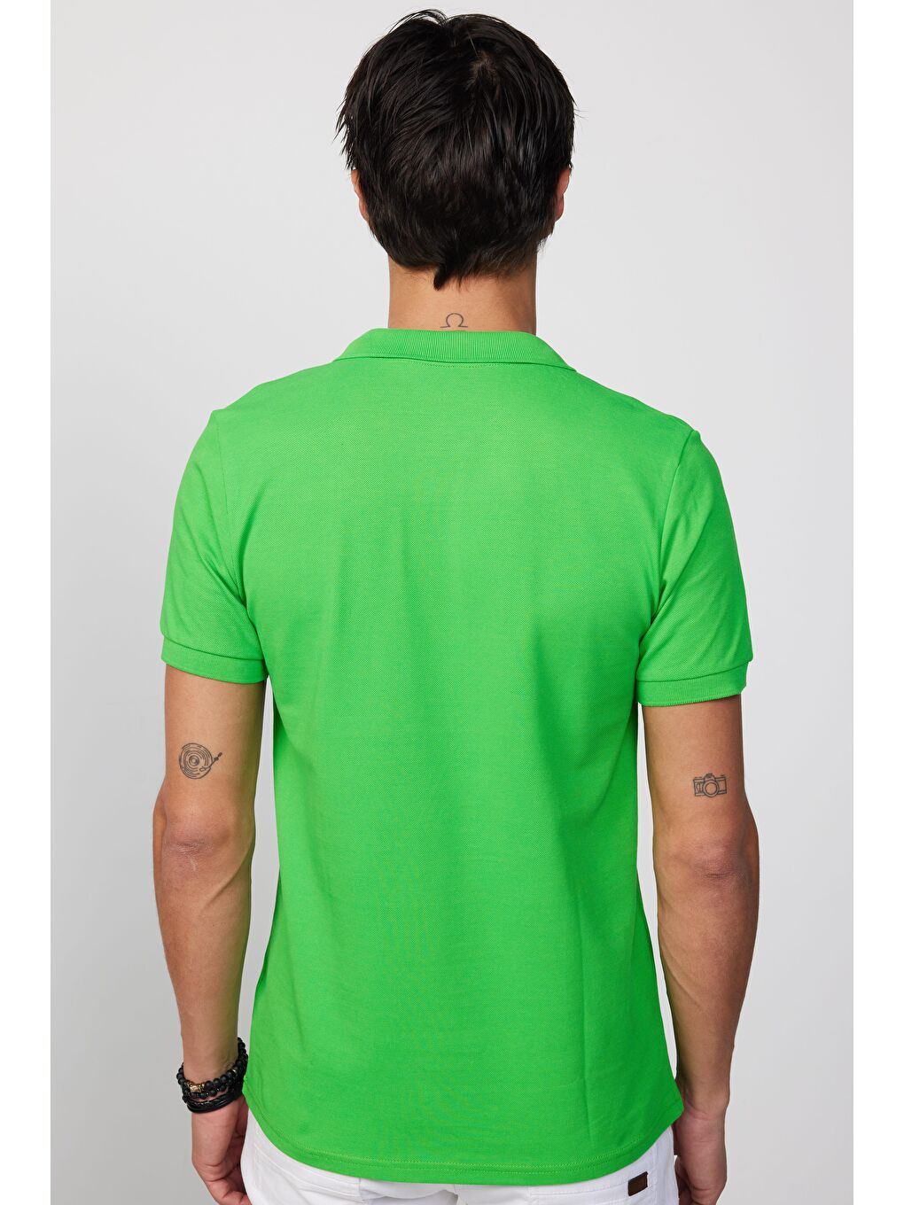 Erkek Slim Fit Dar Kesim %100 Pamuk Düz Pike Yeşil Polo Yaka Tişört-4