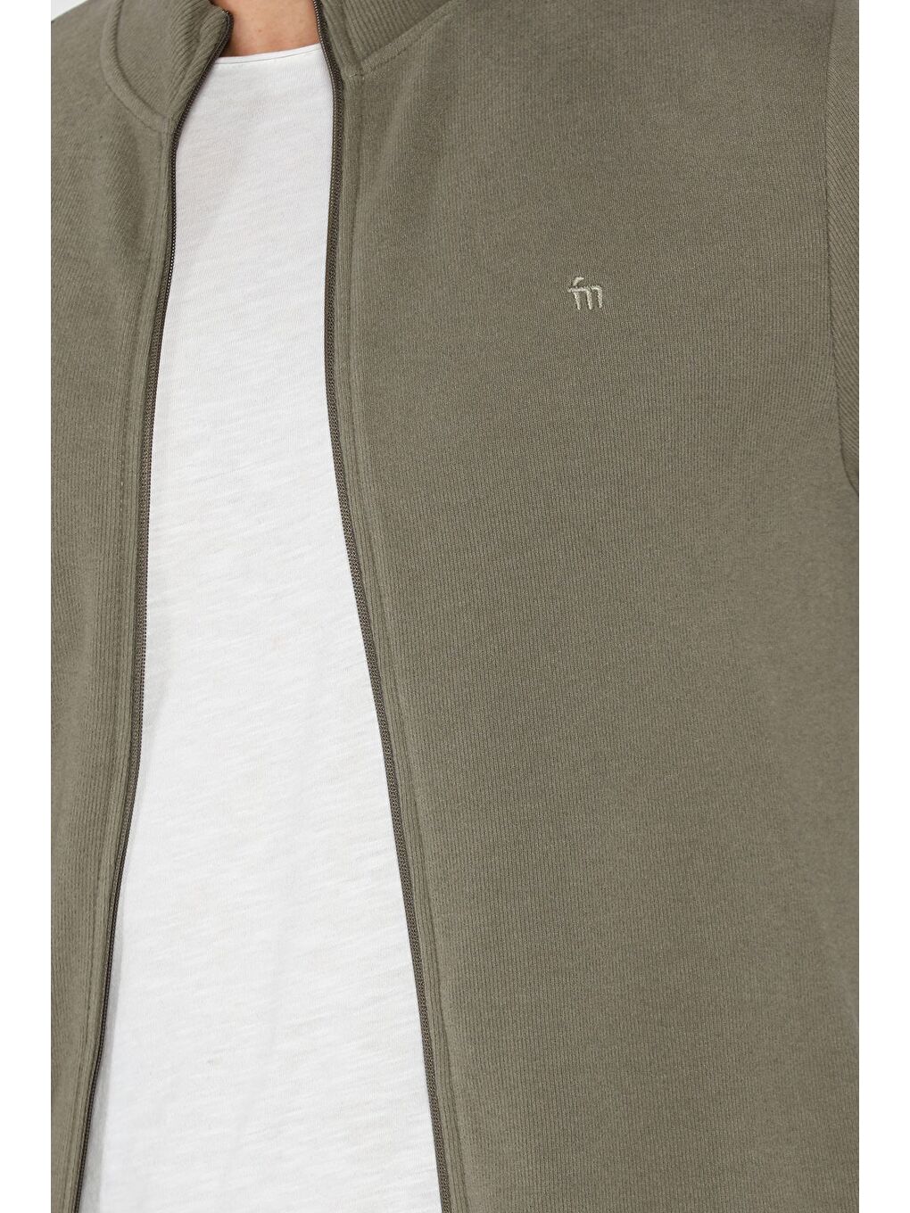 Haki Selanik Kumaş Fermuarlı Erkek Sweatshirt-3