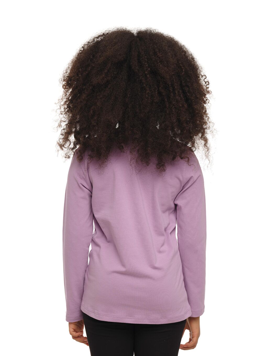 Lila Unısex Sıfır Yaka Uzun Kollu Tişört-2