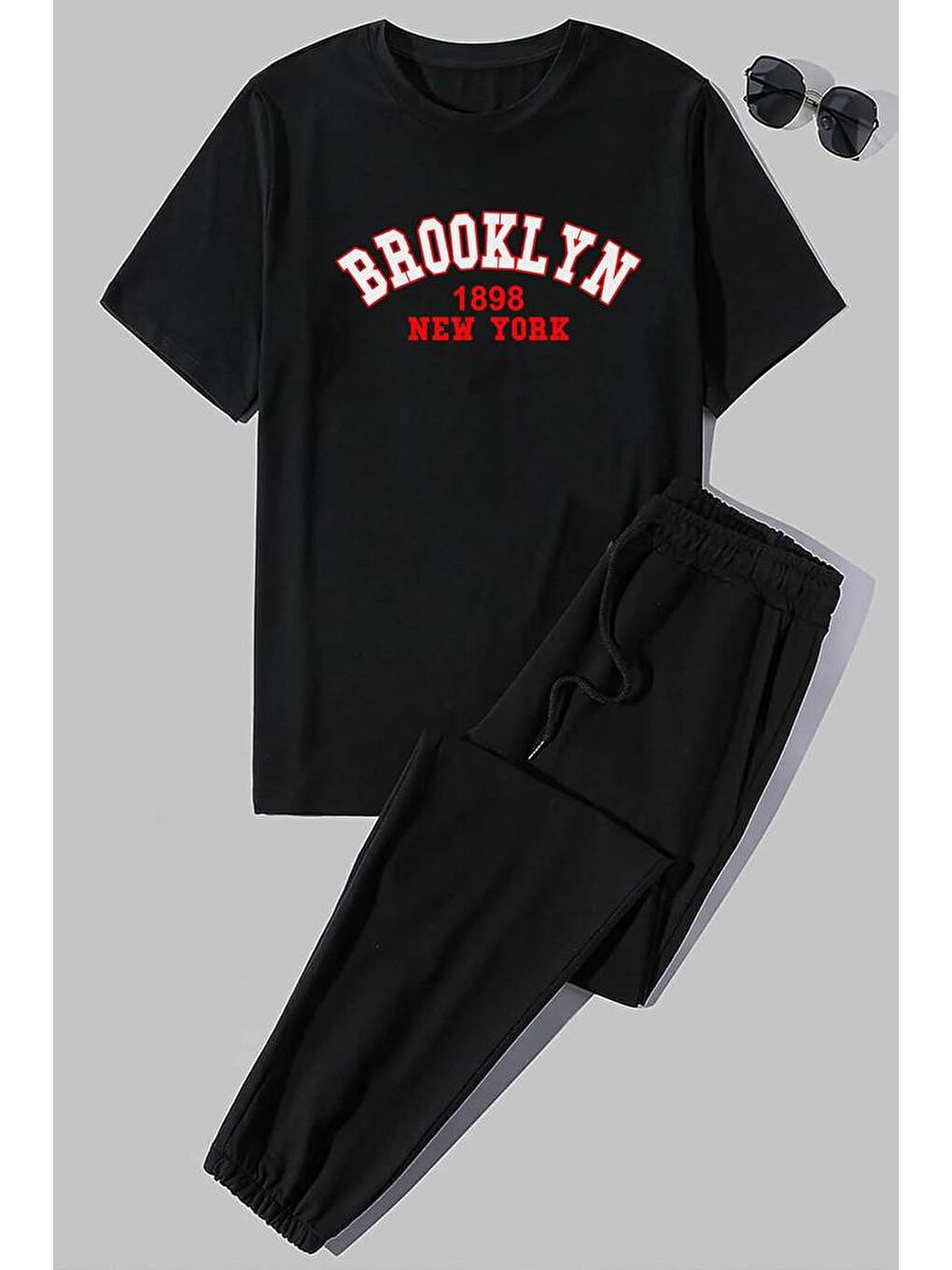 uyguntarz Siyah Unisex Brooklyn Baskılı 2'li Eşofman Takımı