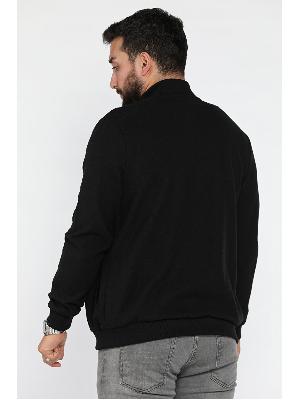 Siyah Selanik Kumaş Erkek Fermuarlı Sweatshirt Hırka-2