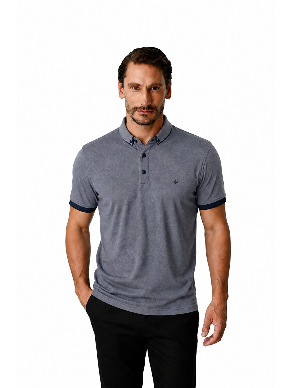Lacivert Slim Fit Dar Kalıp Düğmeli Polo Yaka Düz Kısa Kollu Pamuklu Tişört