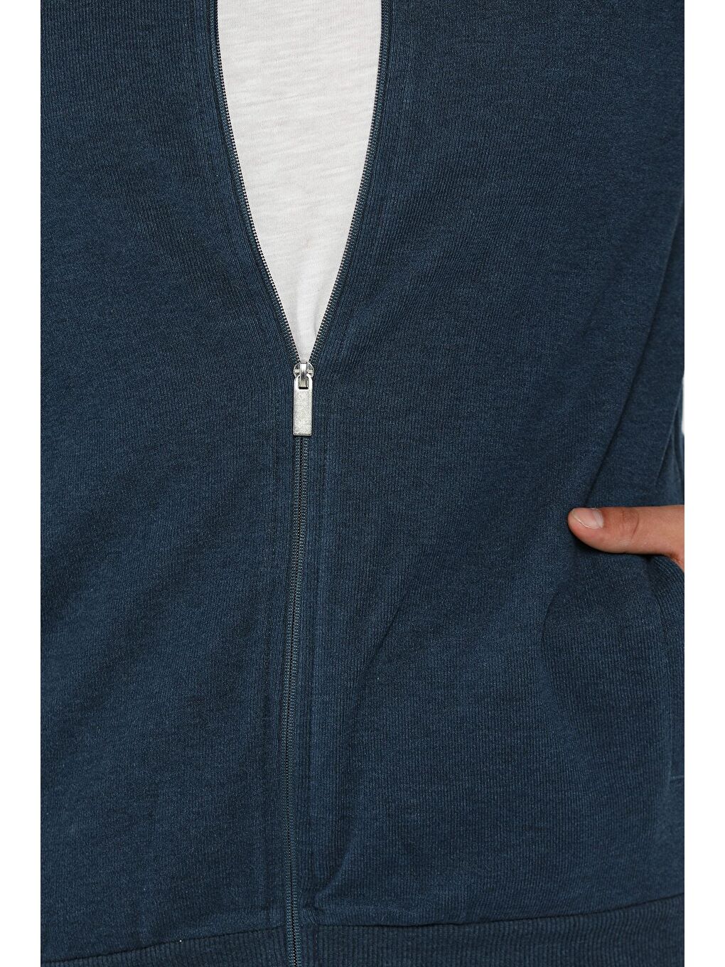 İndigo Selanik Kumaş Fermuarlı Erkek Sweatshirt-3