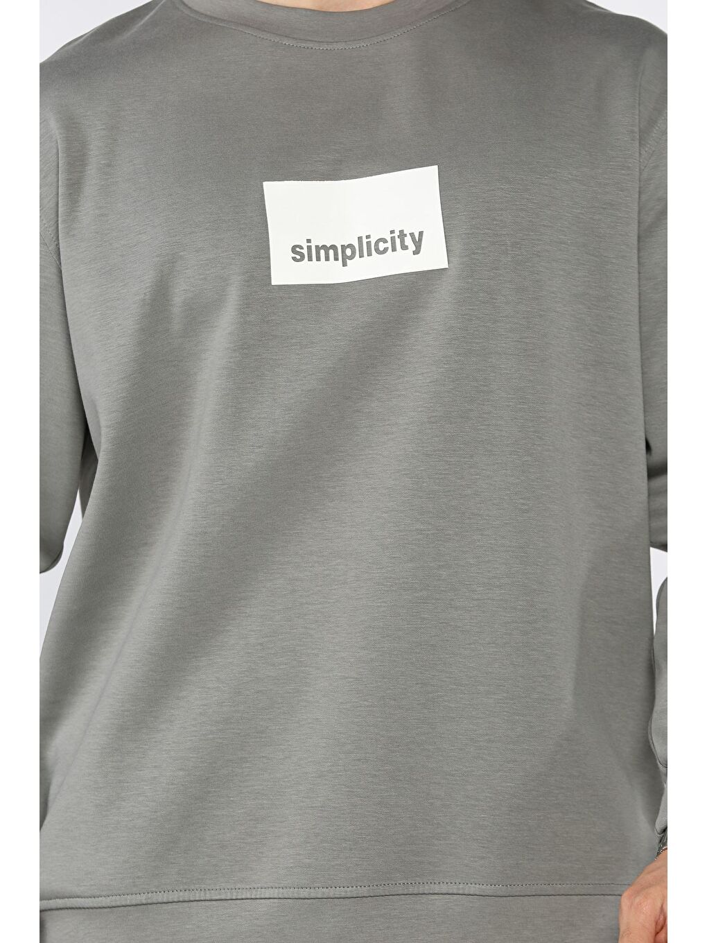 Gri Bisiklet Yaka Double Face Erkek Sweatshirt-3