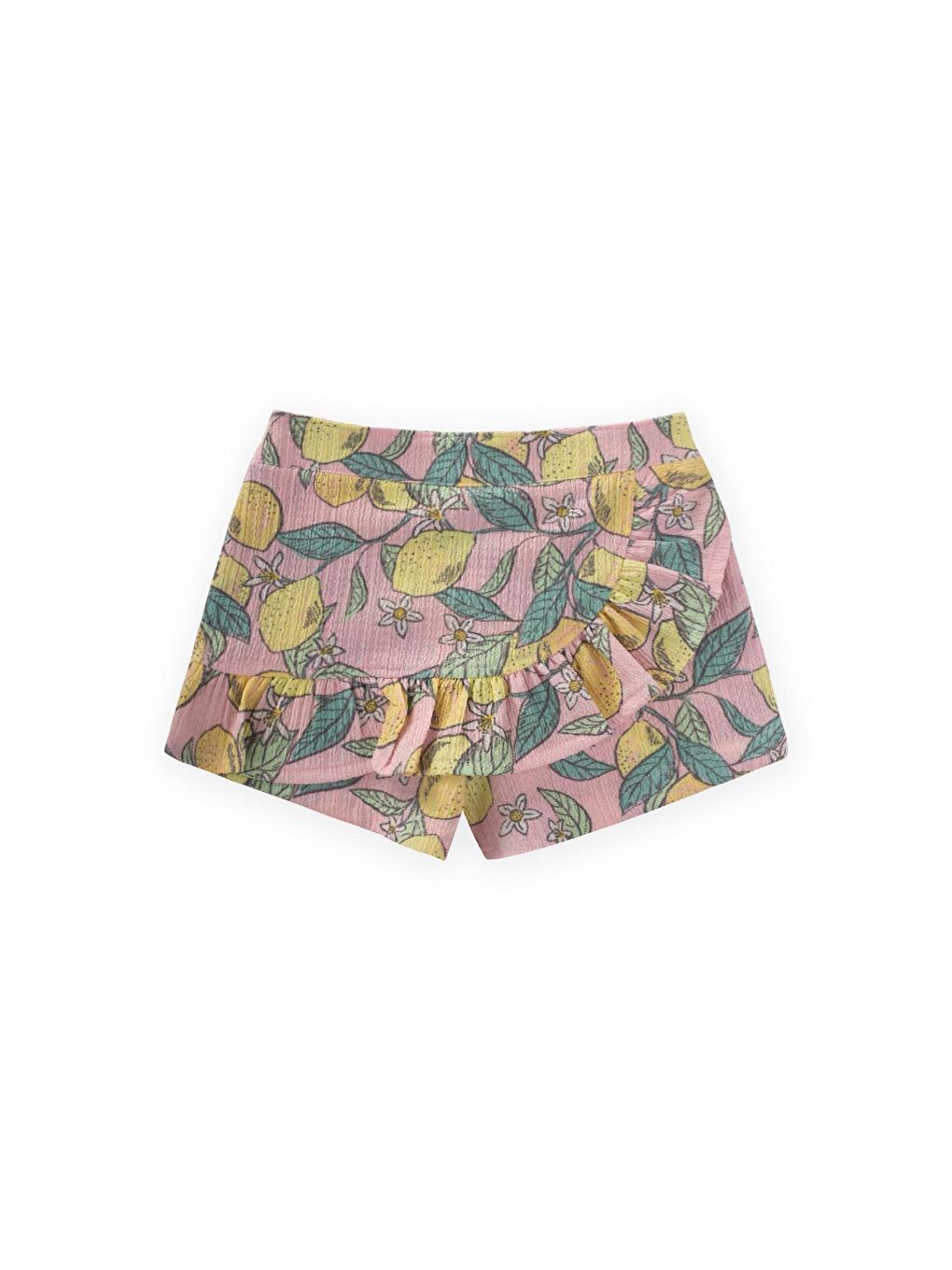 Pembe Kız Çocuk Baskılı Fırfır Şort