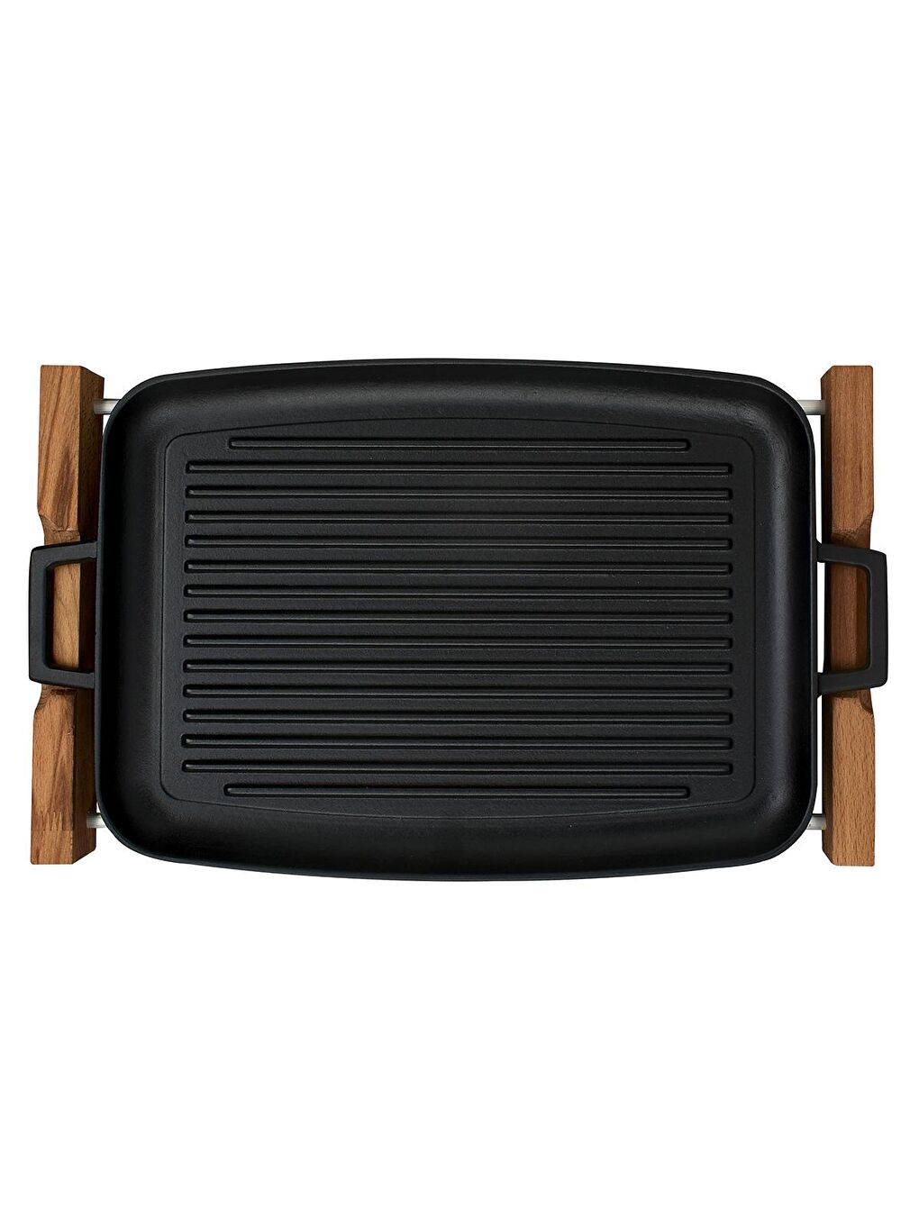 Siyah Dikdörtgen Izgara Tepsi Kayın Servis Ahşabı Döküm Demir Yekpare Çift Kulplu Ölçü 31x42cm.-2