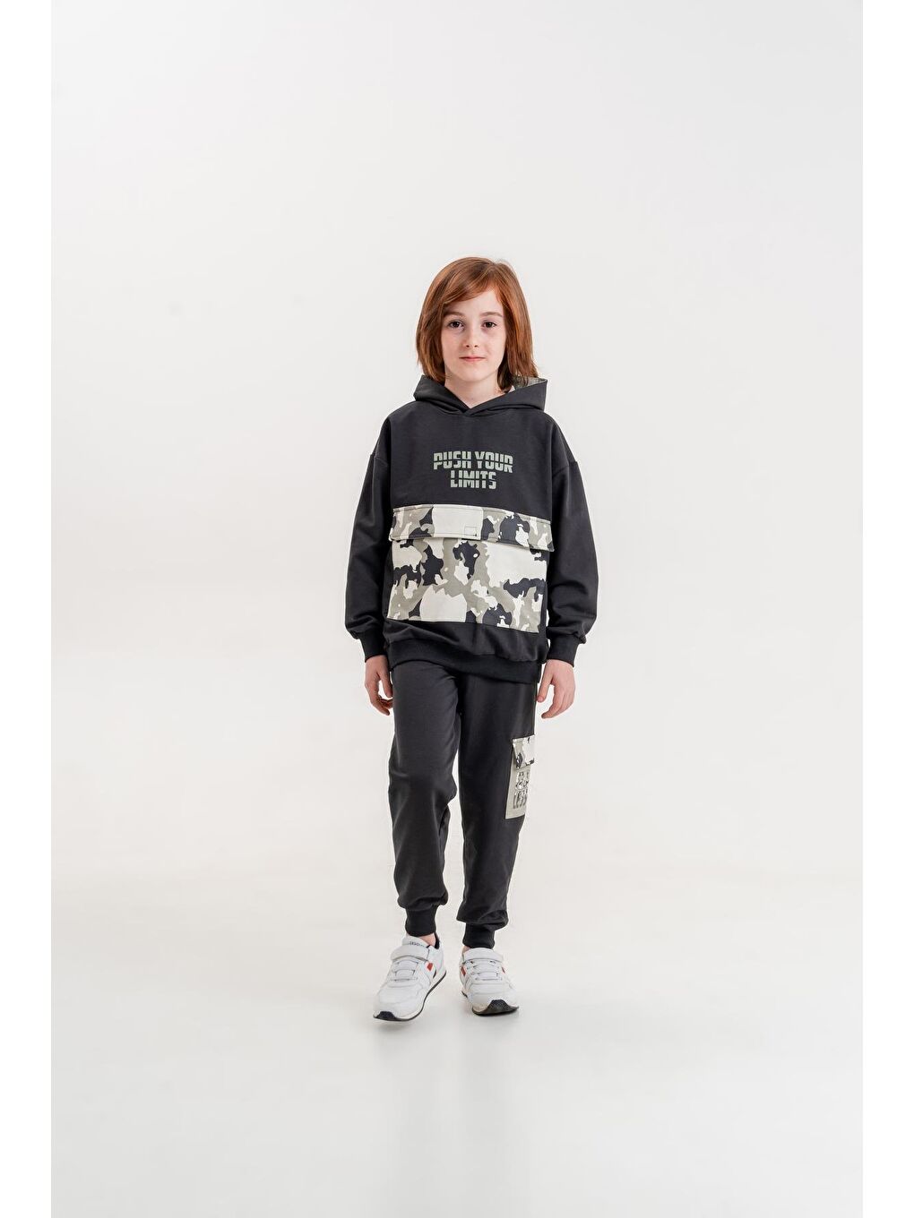 Mışıl Kids Füme Push Your Limits Baskılı Kapüşonlu Erkek Çocuk Genç Sweatshirt Eşofman Takımı - 1