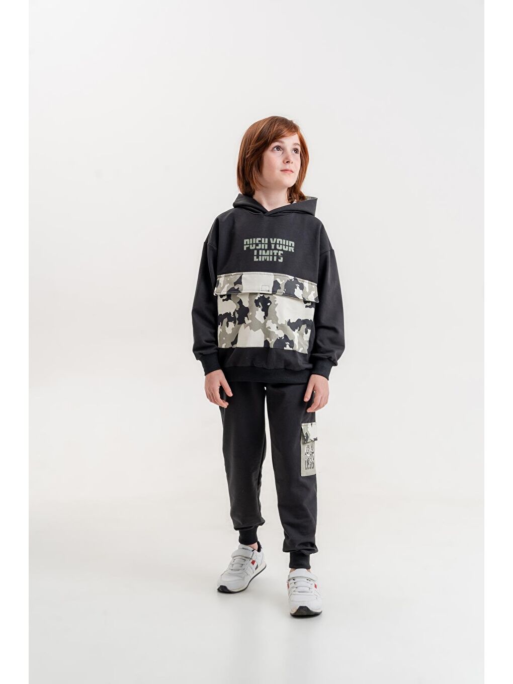 Mışıl Kids Füme Push Your Limits Baskılı Kapüşonlu Erkek Çocuk Genç Sweatshirt Eşofman Takımı - 2