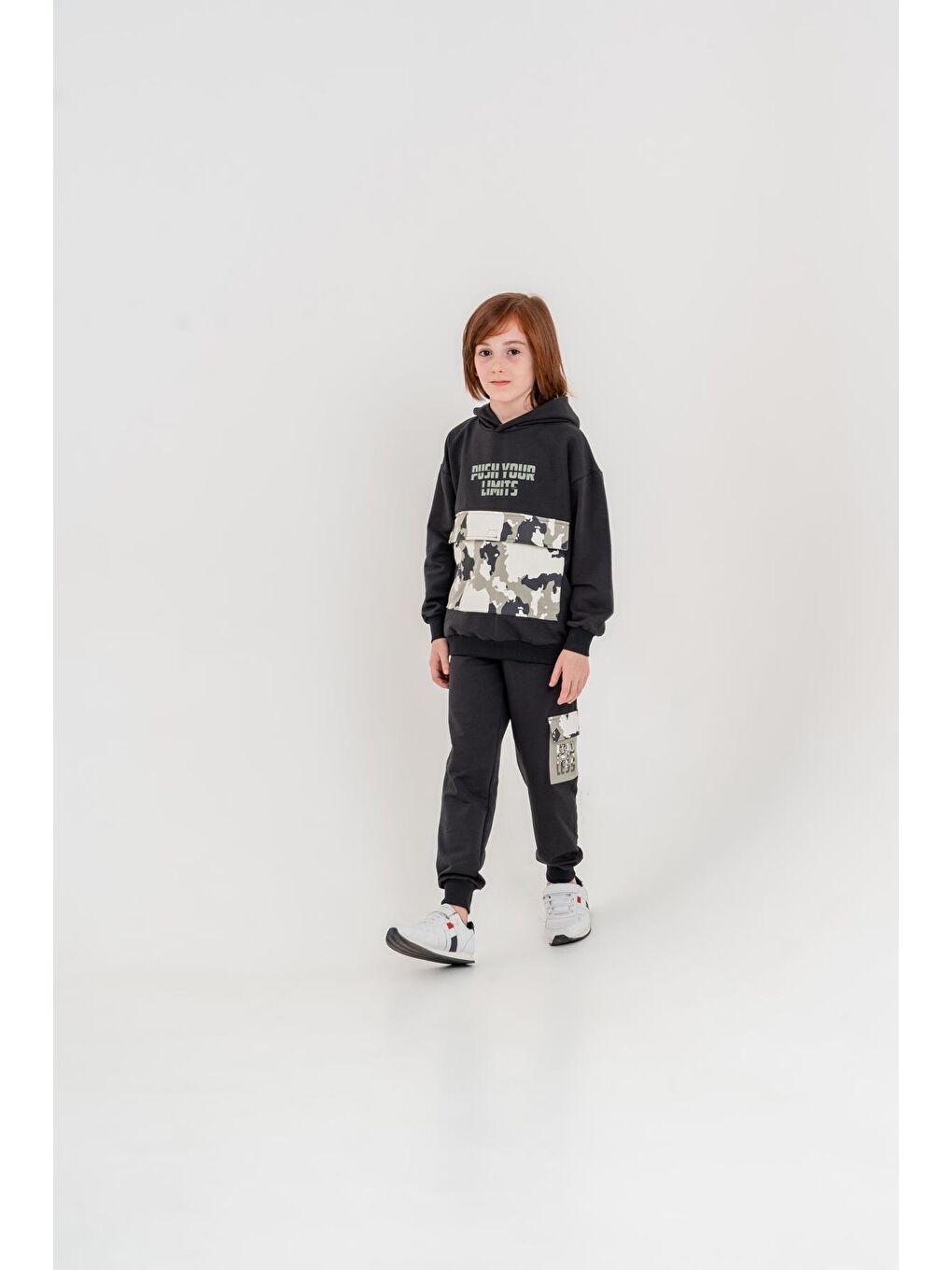 Mışıl Kids Füme Push Your Limits Baskılı Kapüşonlu Erkek Çocuk Genç Sweatshirt Eşofman Takımı - 3