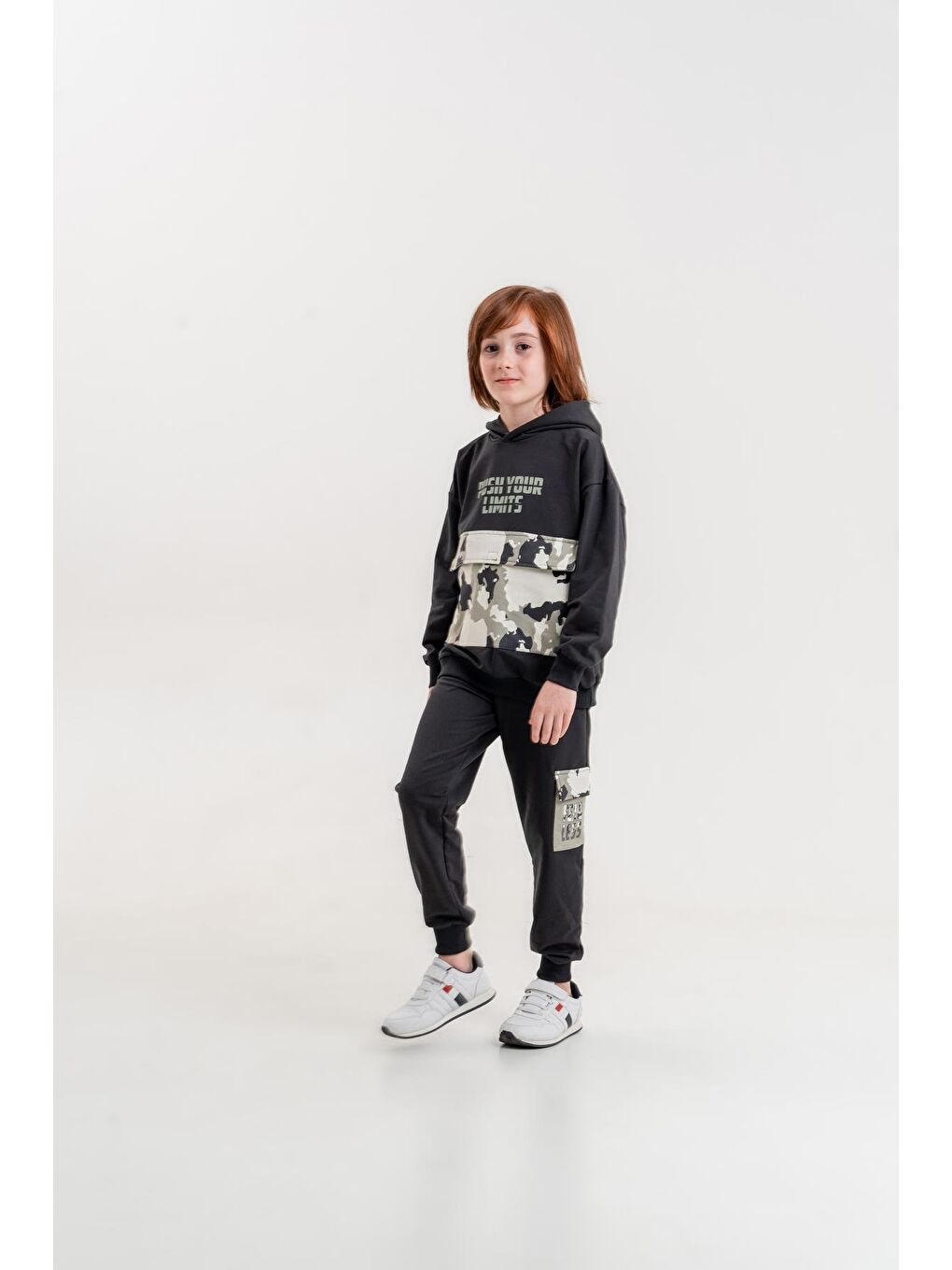 Mışıl Kids Füme Push Your Limits Baskılı Kapüşonlu Erkek Çocuk Genç Sweatshirt Eşofman Takımı - 4