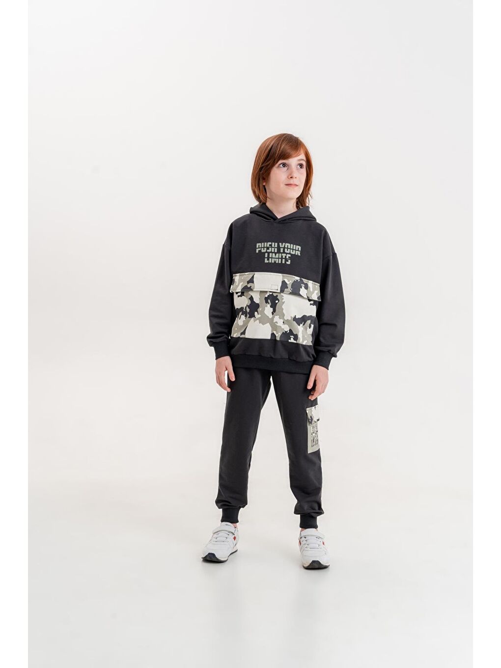 Mışıl Kids Füme Push Your Limits Baskılı Kapüşonlu Erkek Çocuk Genç Sweatshirt Eşofman Takımı - 5