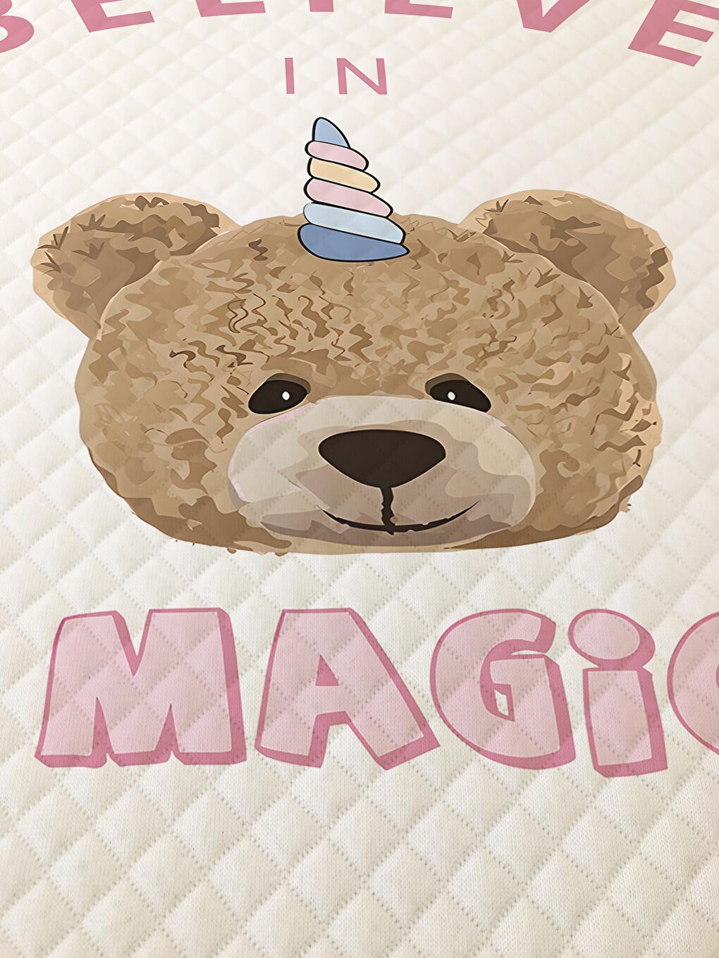 Karışık Teddy Desenli Soft Baskılı Tek Kişilik 160x220 Cm Pike- Beyaz-1