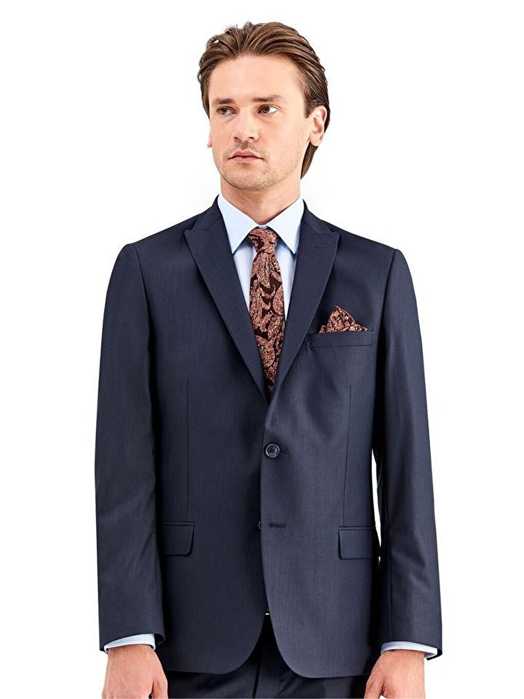 Lacivert Gabardin Kırlangıç Yaka Astarlı 6 Drop Slim Fit Dar Kesim Takım Elbise 1001225011