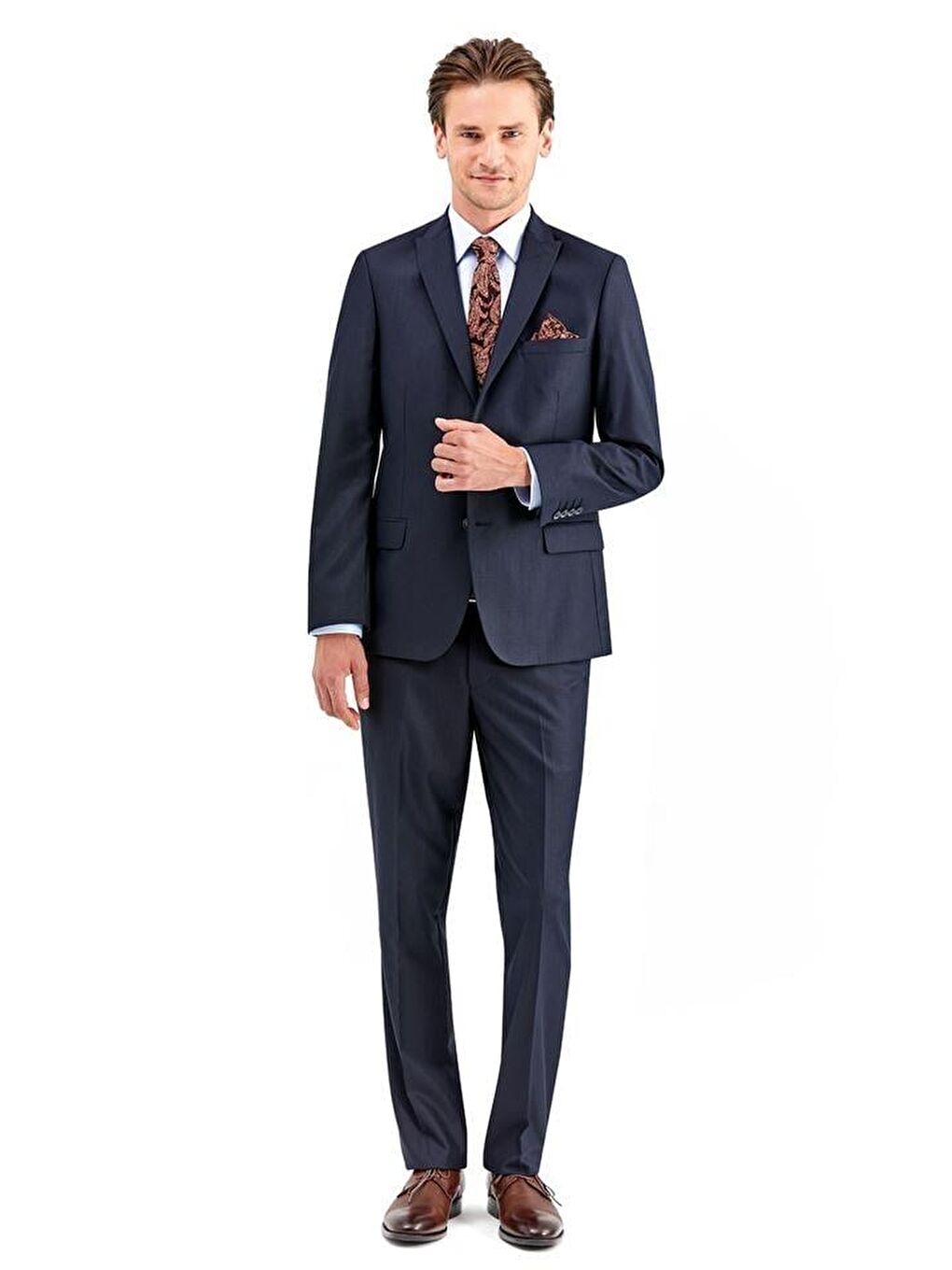 Lacivert Gabardin Kırlangıç Yaka Astarlı 6 Drop Slim Fit Dar Kesim Takım Elbise 1001225011-1