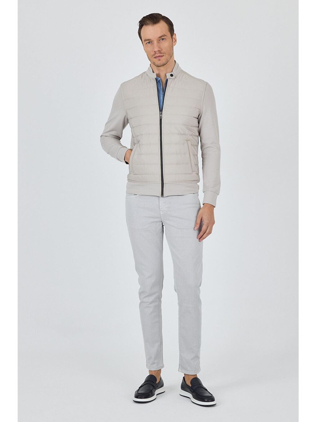 Bej Düz Suprem Dik Yaka Astarsız Slim Fit Mont 1007250114-1