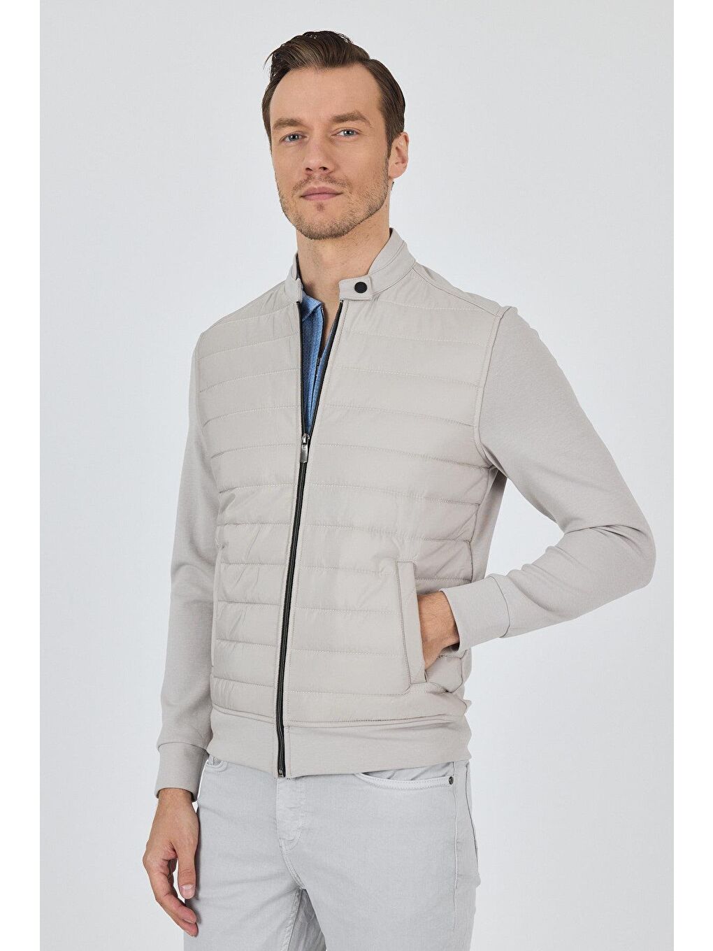 Bej Düz Suprem Dik Yaka Astarsız Slim Fit Mont 1007250114-2