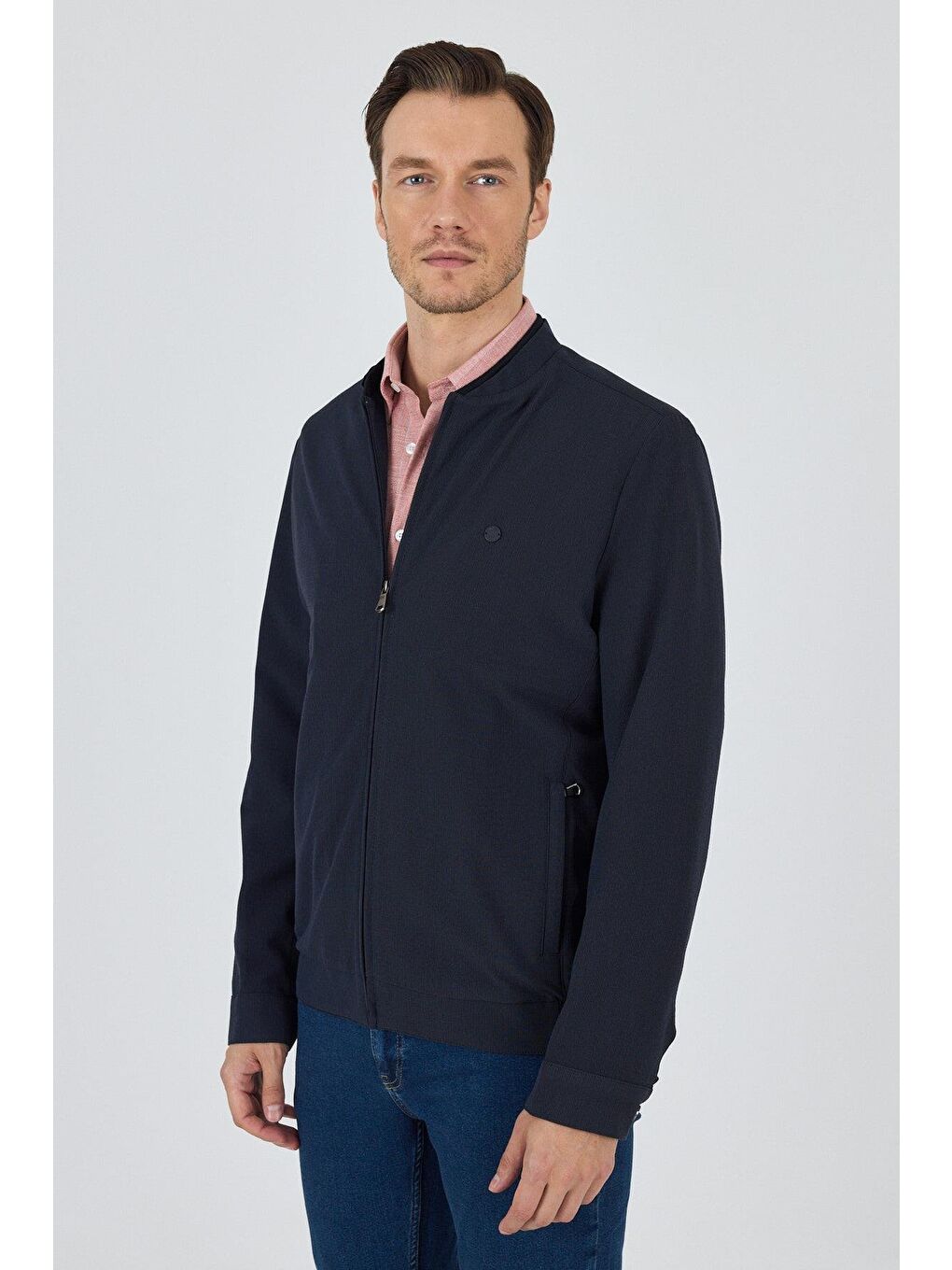 Lacivert Düz Gofreli Kolej Yaka Yarım Astar Esnek Standart Fit Mont 1007250109-2