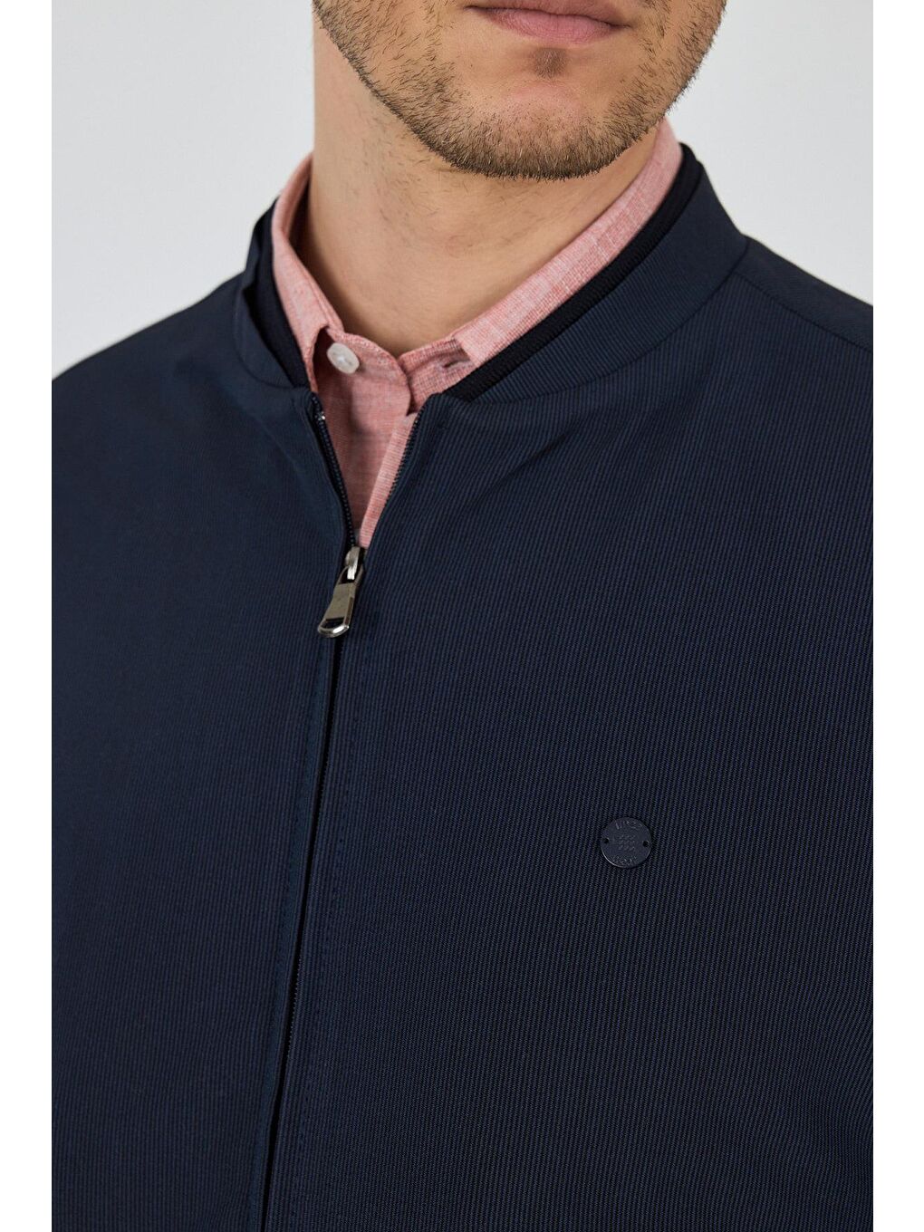 Lacivert Düz Gofreli Kolej Yaka Yarım Astar Esnek Standart Fit Mont 1007250109-3