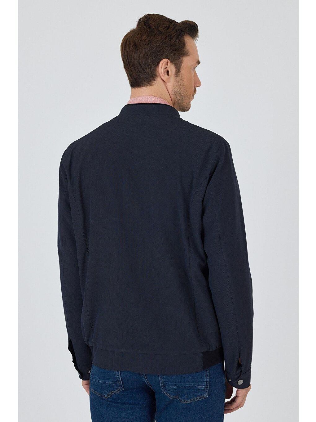 Lacivert Düz Gofreli Kolej Yaka Yarım Astar Esnek Standart Fit Mont 1007250109-4