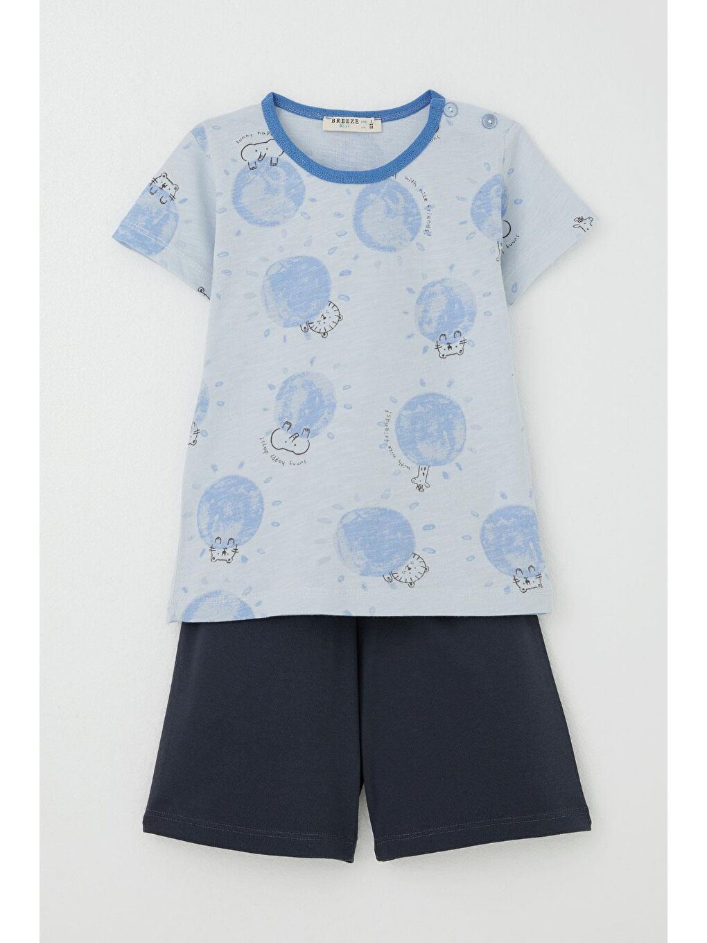 Erkek Bebek Pijama Takımı Sevimli Hayvanlar Alemi Dostluk Temalı Açık Mavi (9 Ay-3 Yaş)