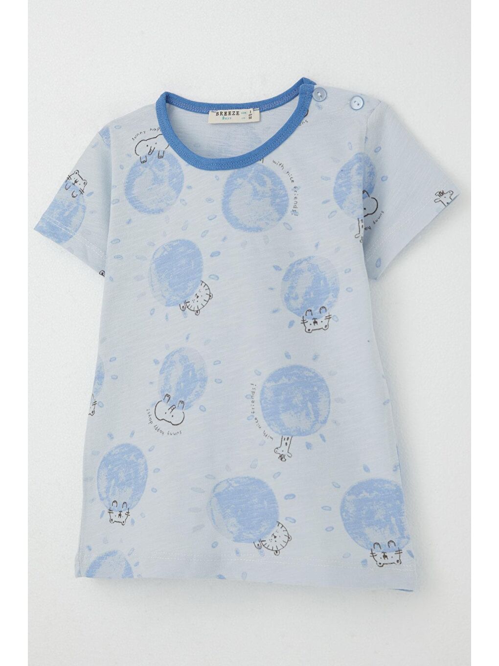 Erkek Bebek Pijama Takımı Sevimli Hayvanlar Alemi Dostluk Temalı Açık Mavi (9 Ay-3 Yaş)-1