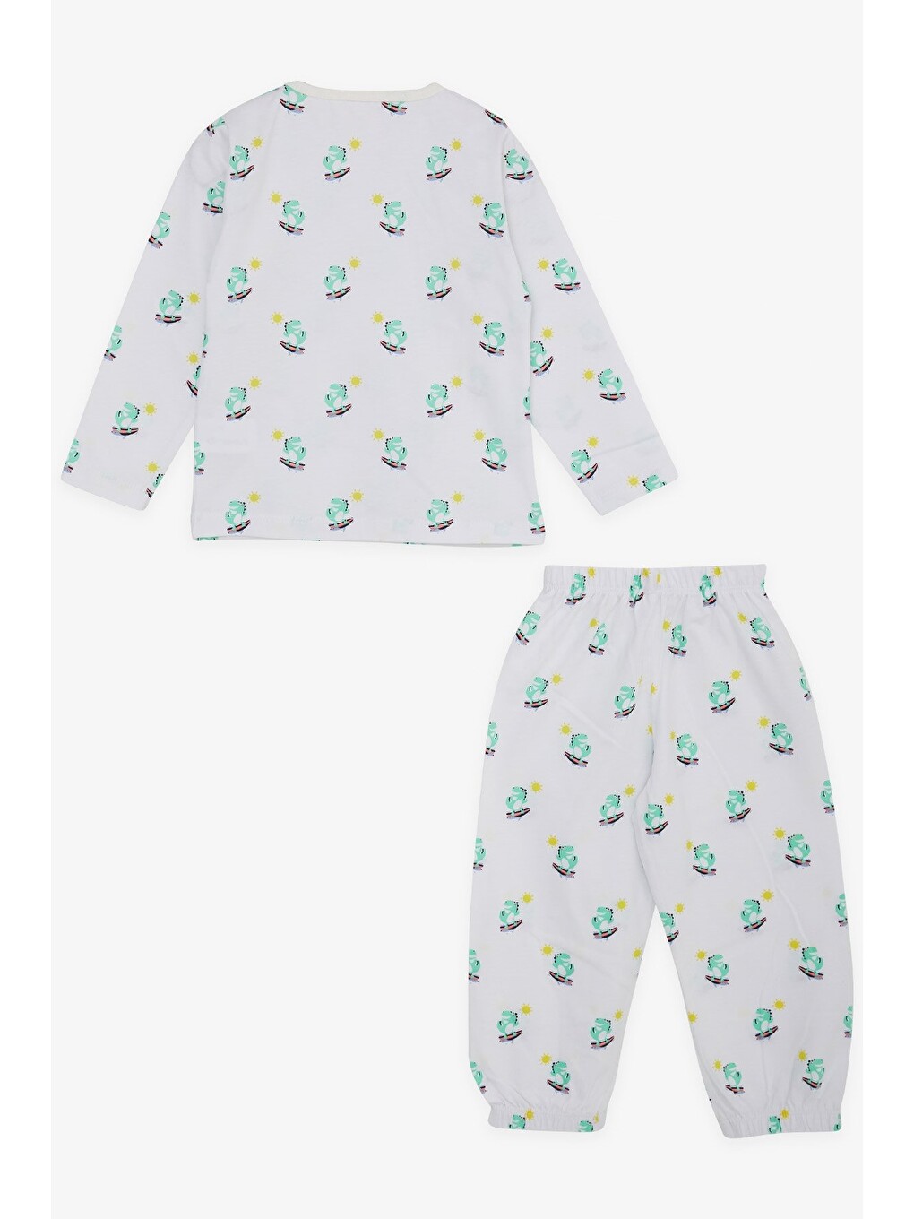 Erkek Bebek Pijama Takımı Sörfçü Dinozor Desenli Beyaz (9 Ay)-1