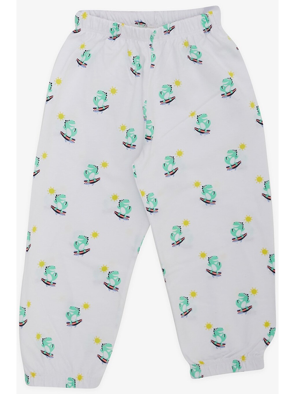 Erkek Bebek Pijama Takımı Sörfçü Dinozor Desenli Beyaz (9 Ay)-2