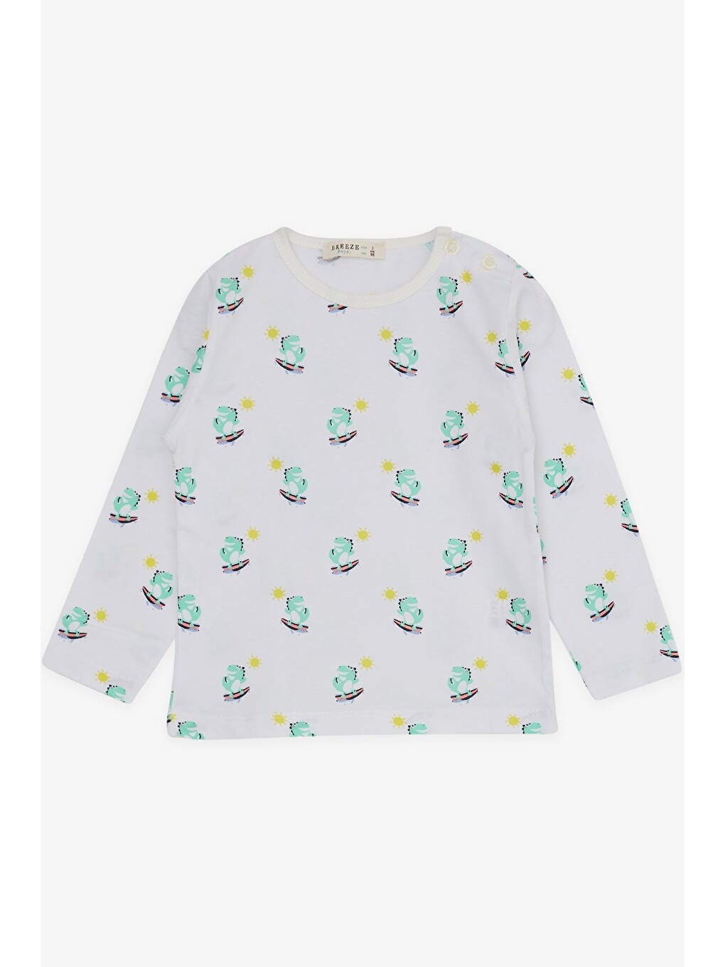Erkek Bebek Pijama Takımı Sörfçü Dinozor Desenli Beyaz (9 Ay)-3