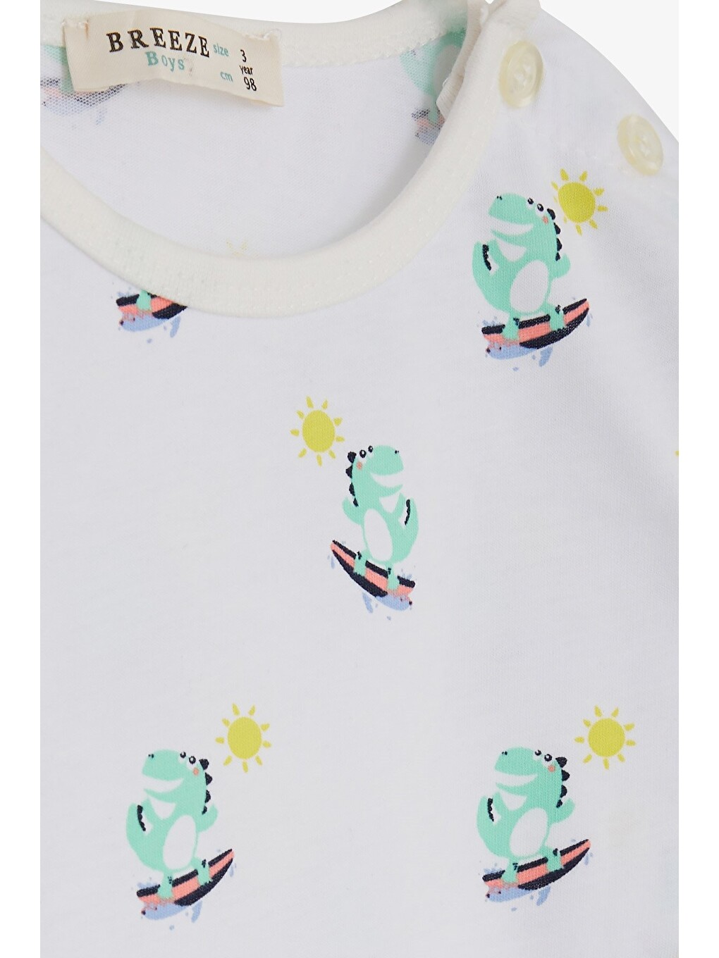 Erkek Bebek Pijama Takımı Sörfçü Dinozor Desenli Beyaz (9 Ay)-4
