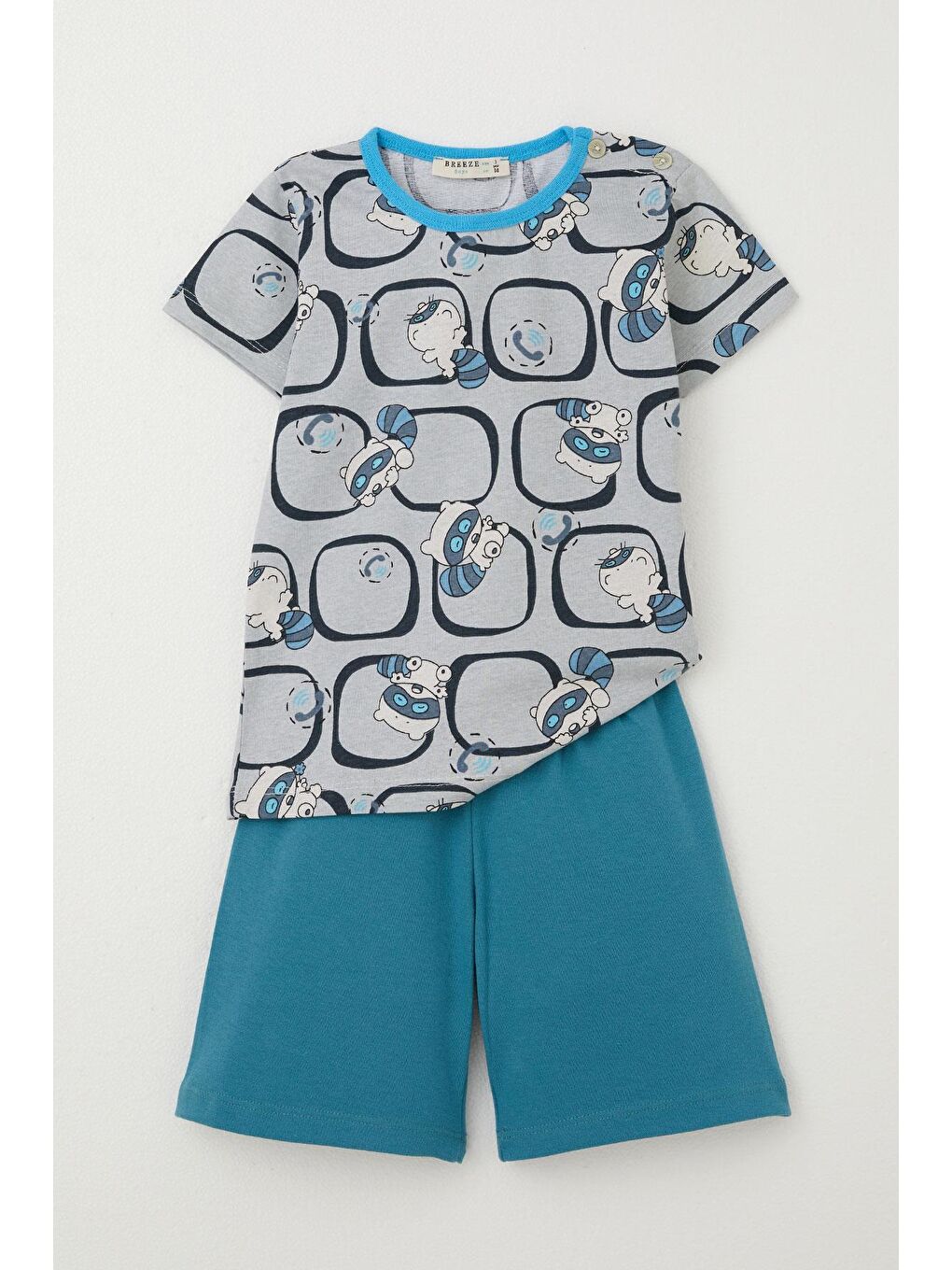 Breeze Erkek Bebek Pijama Takımı Sevimli Rakun Desenli Gri (9 Ay-3 Yaş)