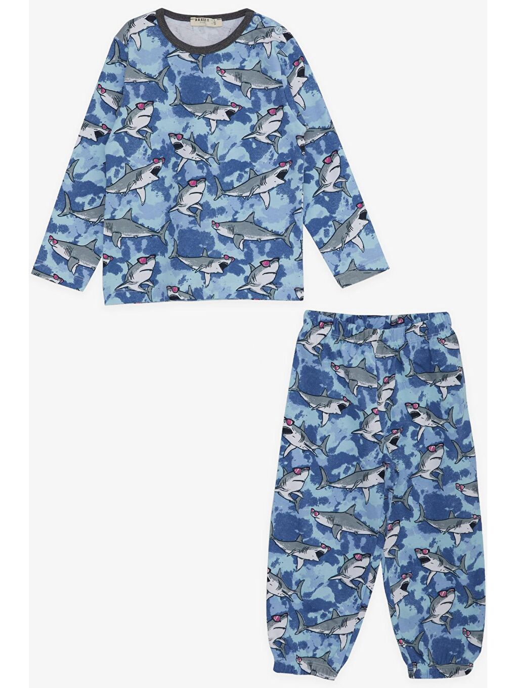 Erkek Bebek Pijama Takımı Gözlüklü Köpekbalığı Desenli Karışık Renk (9 Ay)