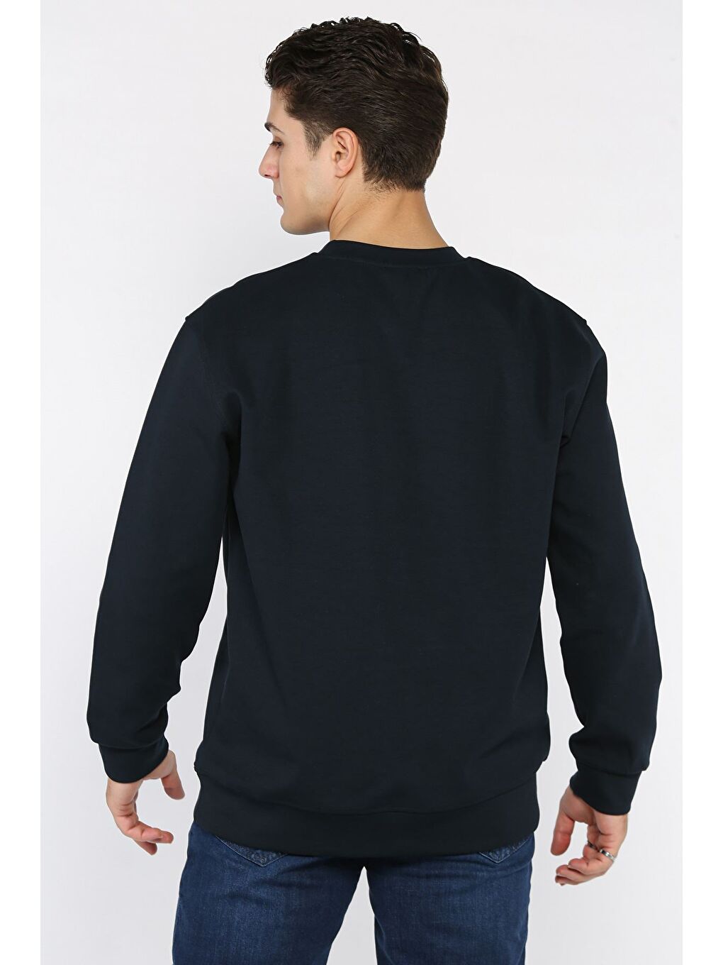 Lacivert Bisiklet Yaka Double Face Erkek Sweatshirt-2