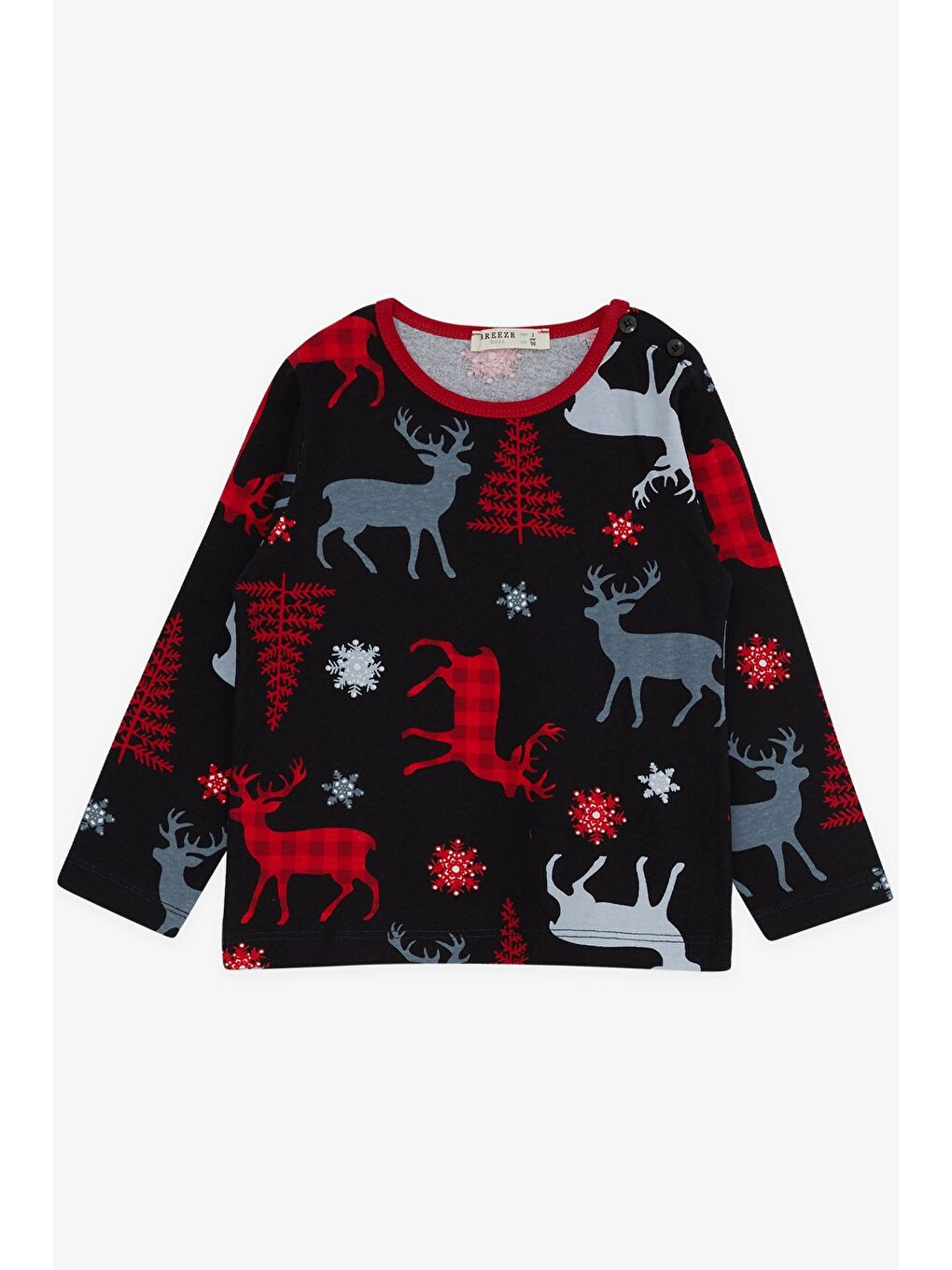 Erkek Bebek Pijama Takımı Geyik Desenli Siyah (9 Ay-1.5 Yaş)-2