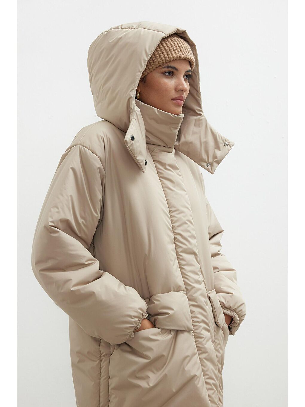 Manuka Kapüşonlu Anorak Şişme Mont Koyu Bej - 3